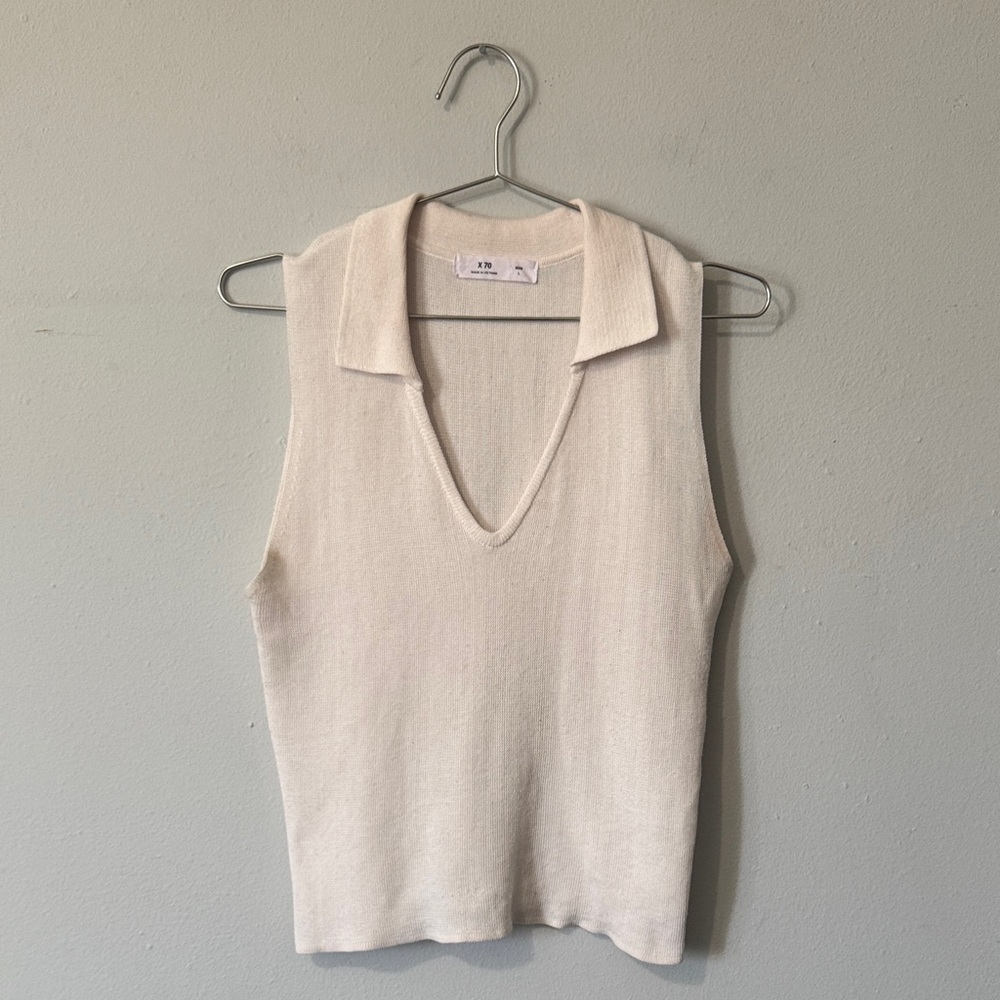 Cream Sleeveless Knit Top